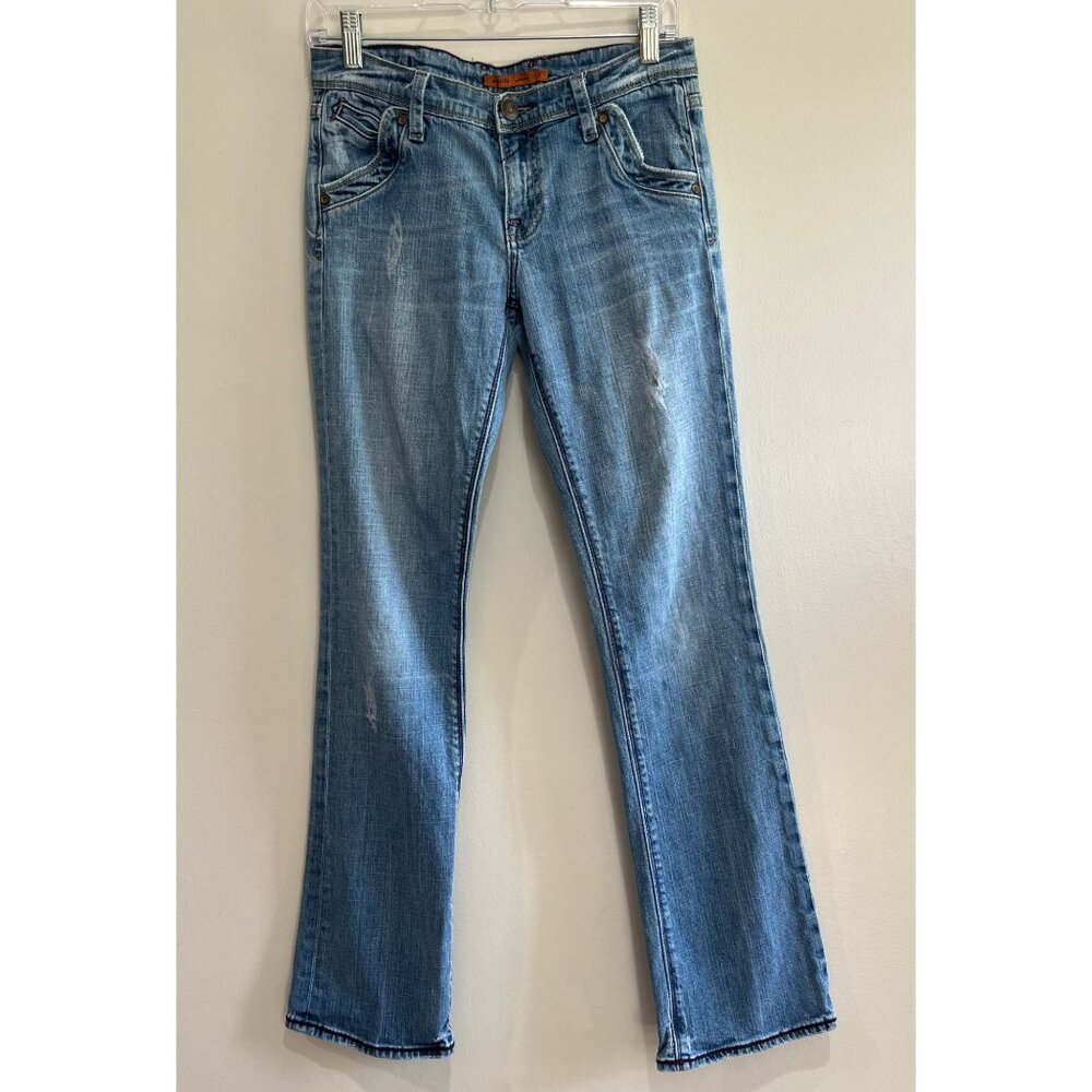 Vigoss Low Rise Bootcut Jeans Juniors 7 Lightwash Flap Pocket Distressed Y2K - Picture 2 of 9